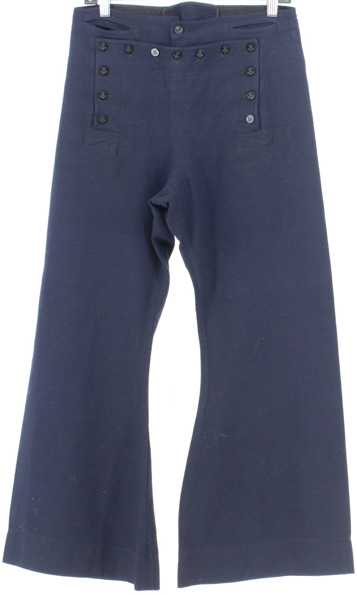 Navy Blue Front Buttons Flare Pants