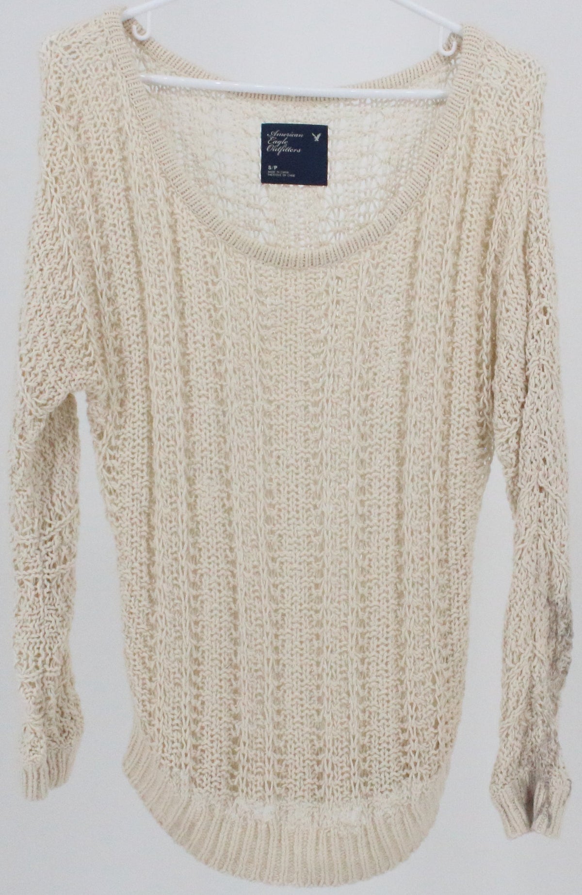 American Eagle Outfitters Off White Crochet Long Sleeve Top