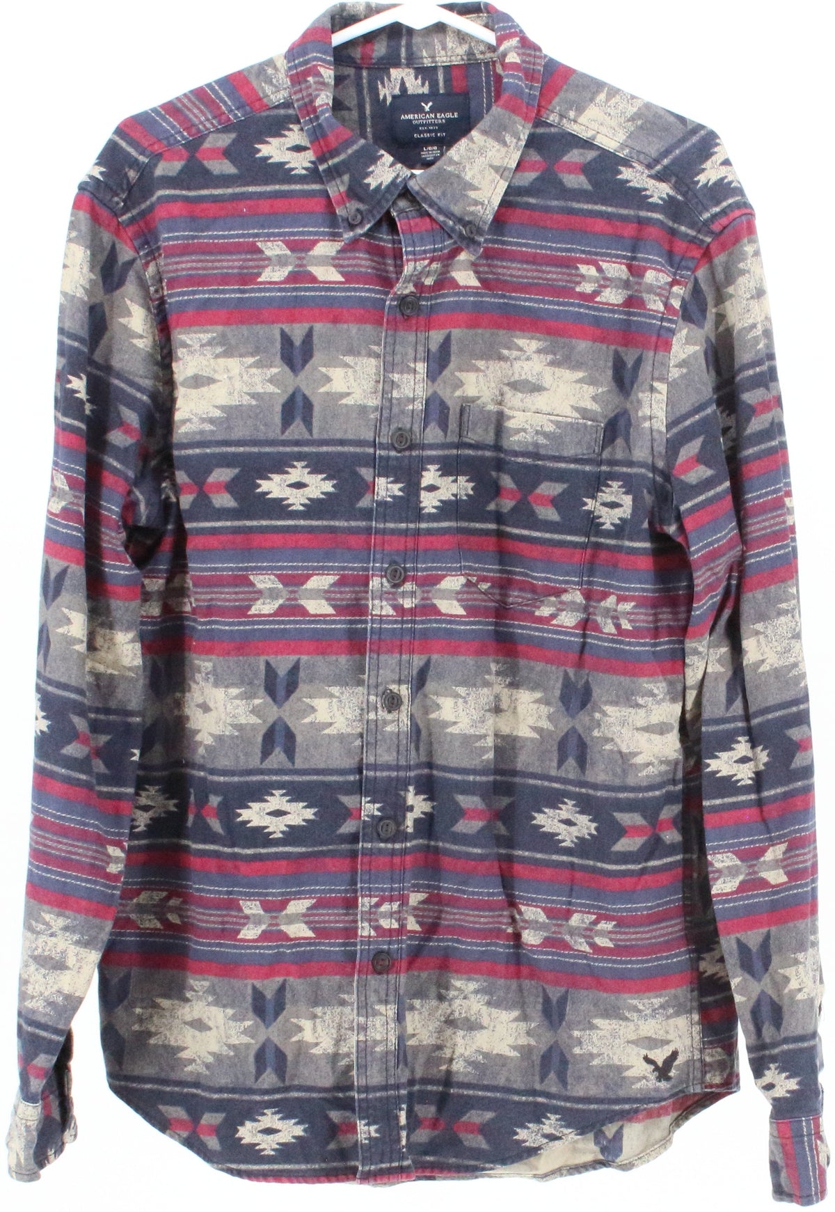 American Eagle Outfitters Blue and Red Print Shirt
