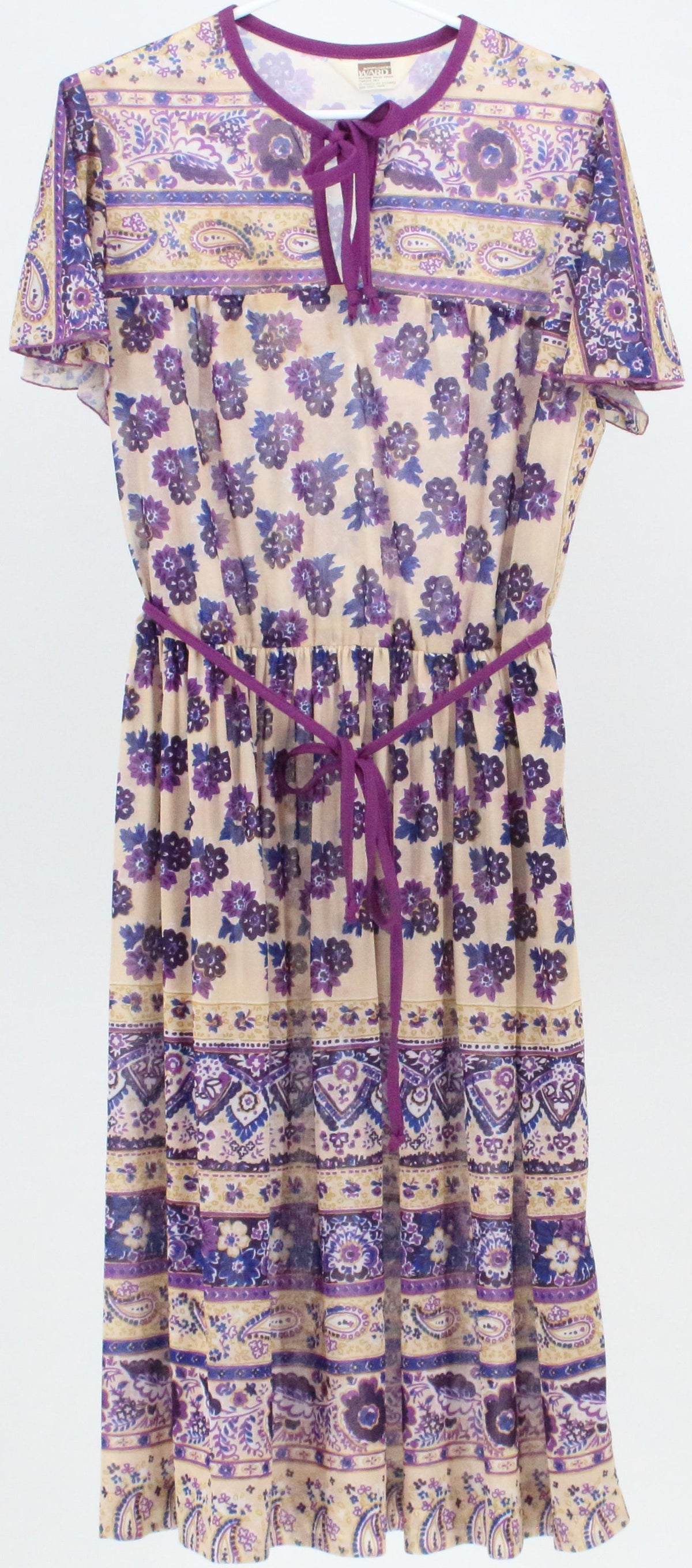 Montgomery Ward Beige and Purple Flower Print Dress