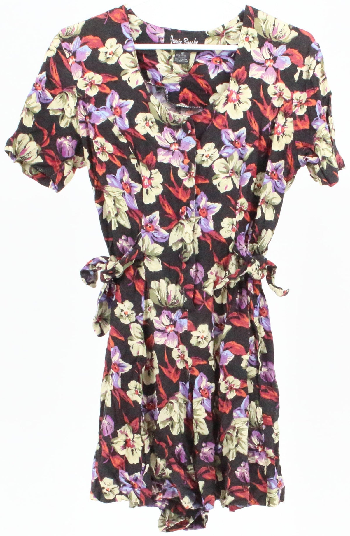 Jamie Brooke Black and Multicolor Flower Print Jumpsuit