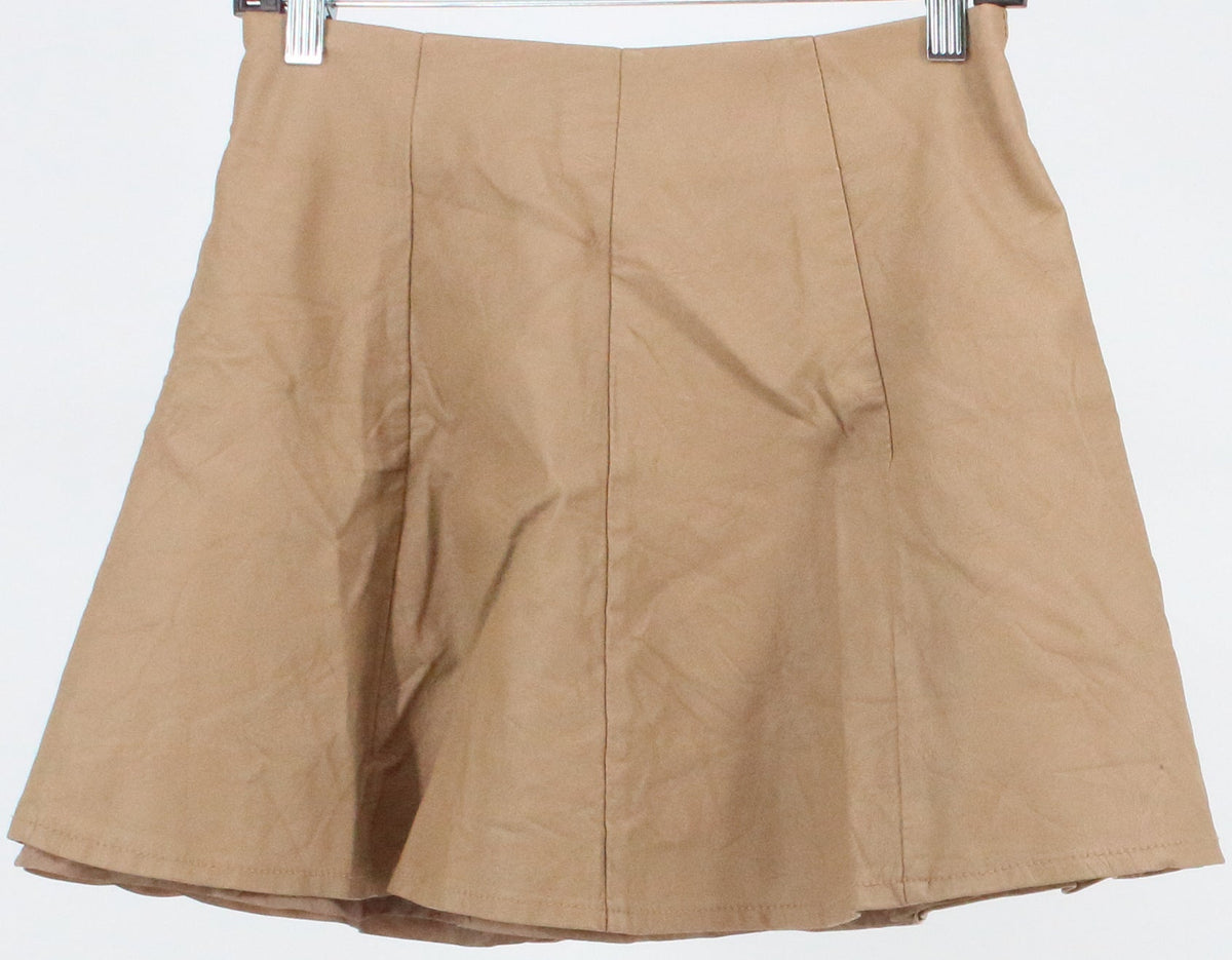 Forever 21 Beige Vegan Leather Mini Evase Skirt