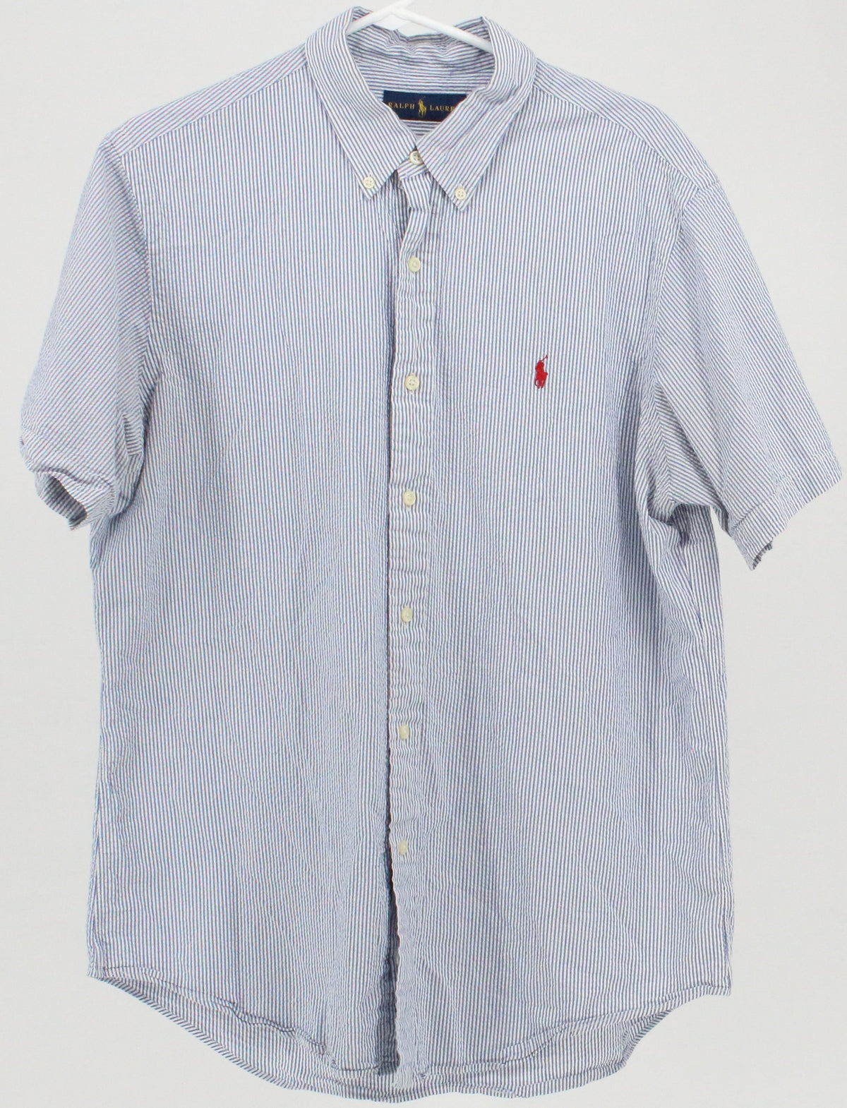 Ralph Lauren Blue and White Striped Textured Short Sleeve Shirt