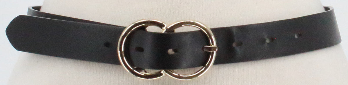 Black Thin Belt With Double Golden Circle Buckle