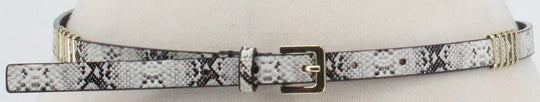 White and Black Snake Print Thin Belt