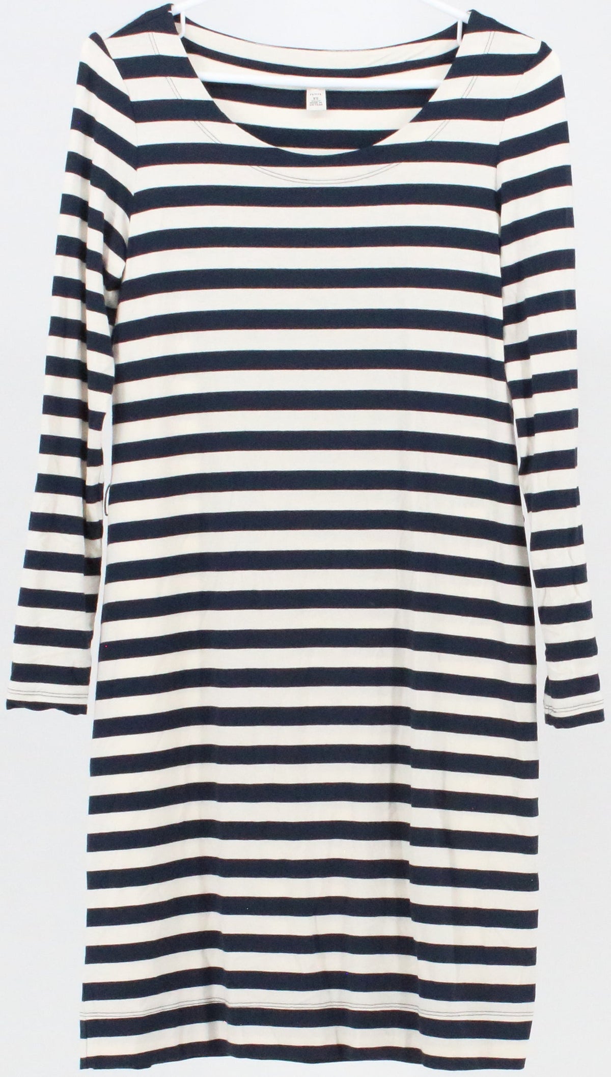 Banana Republic Petite Navy Blue and Off White Striped Long Sleeve Dress