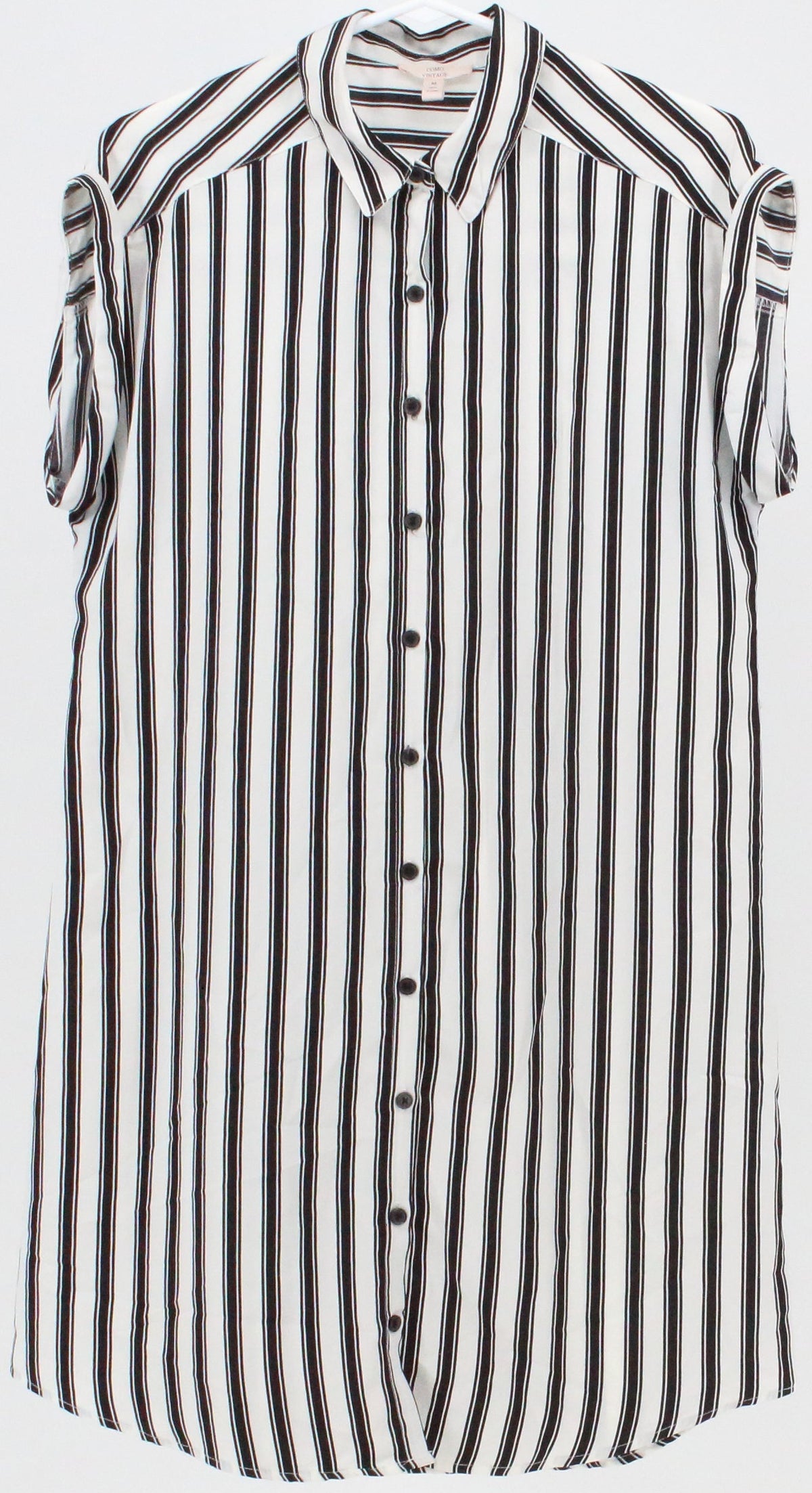 Como Vintage White and Black Striped Button-Up Dress