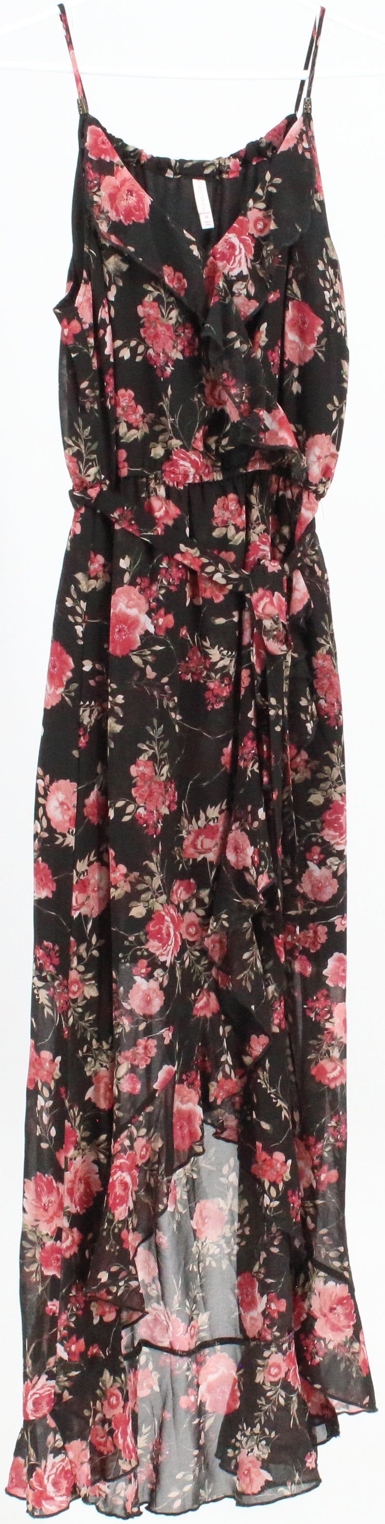 Xhilaration Black and Pink Flower Print Long Dress