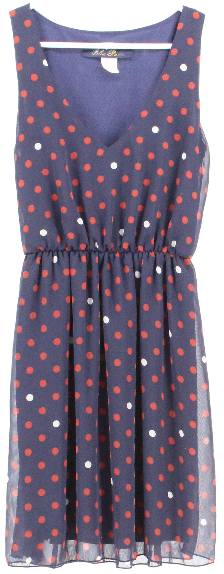 Blue Rair Navy Blue Red and Off White Dots Sleeveless Dress