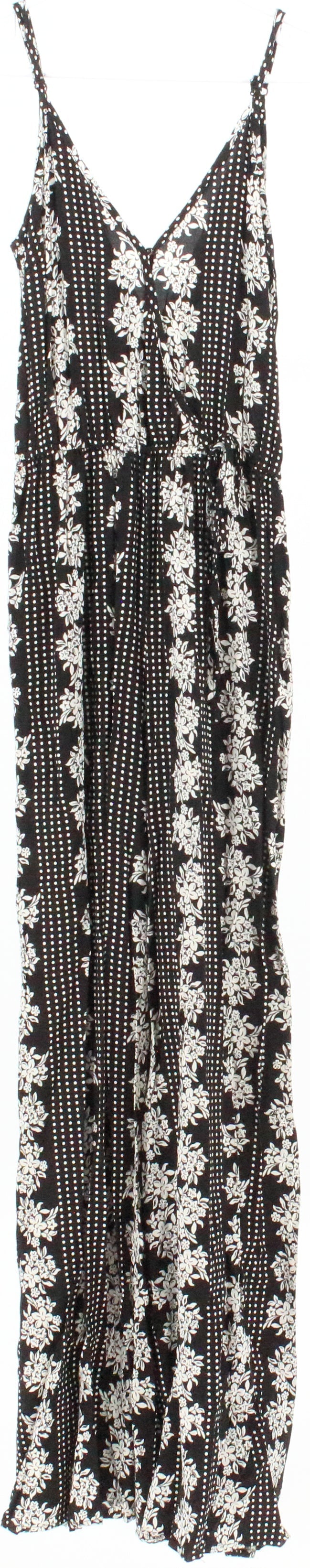 Band Of Gypsies Black and Off White Print Long Jumpsuit