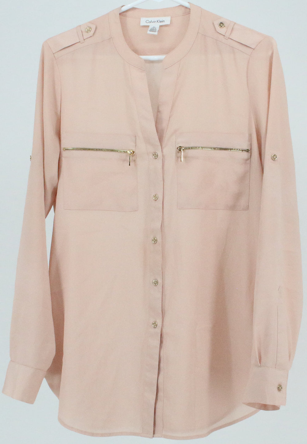Calvin Klein Light Pink Blouse With Gold Zipper Pockets