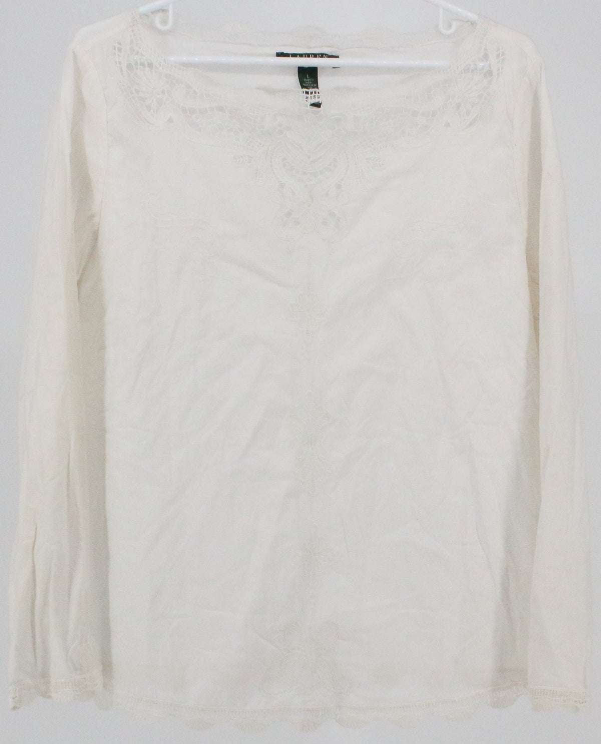 Lauren Ralph Lauren White Embroidered Long Sleeve Top