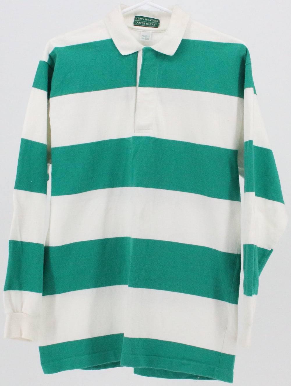 Heavy Weather by Outer Banks White and Green Striped Long Sleeve Golf Shirt