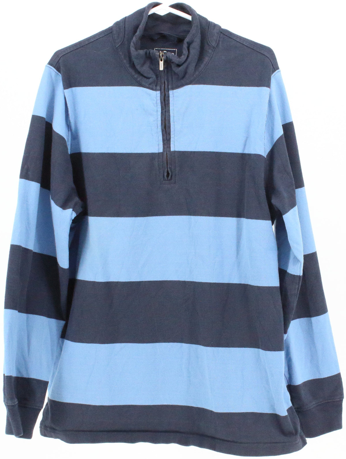 L.L.Bean Blue and Navy Blue Striped Long Sleeve Front Zipper T-Shirt