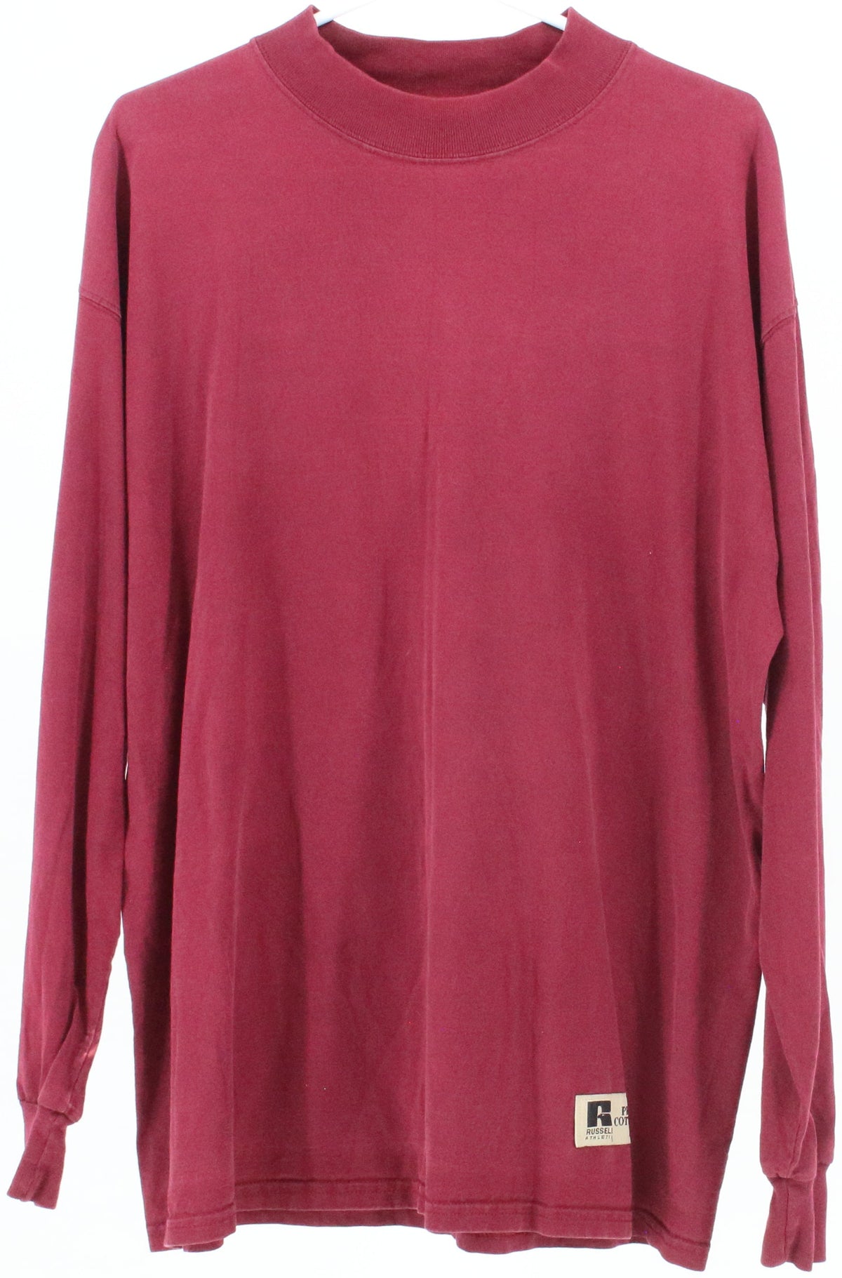 Russell Athletic Pro Cotton Burgundy Long Sleeve Mock Neck T-Shirt