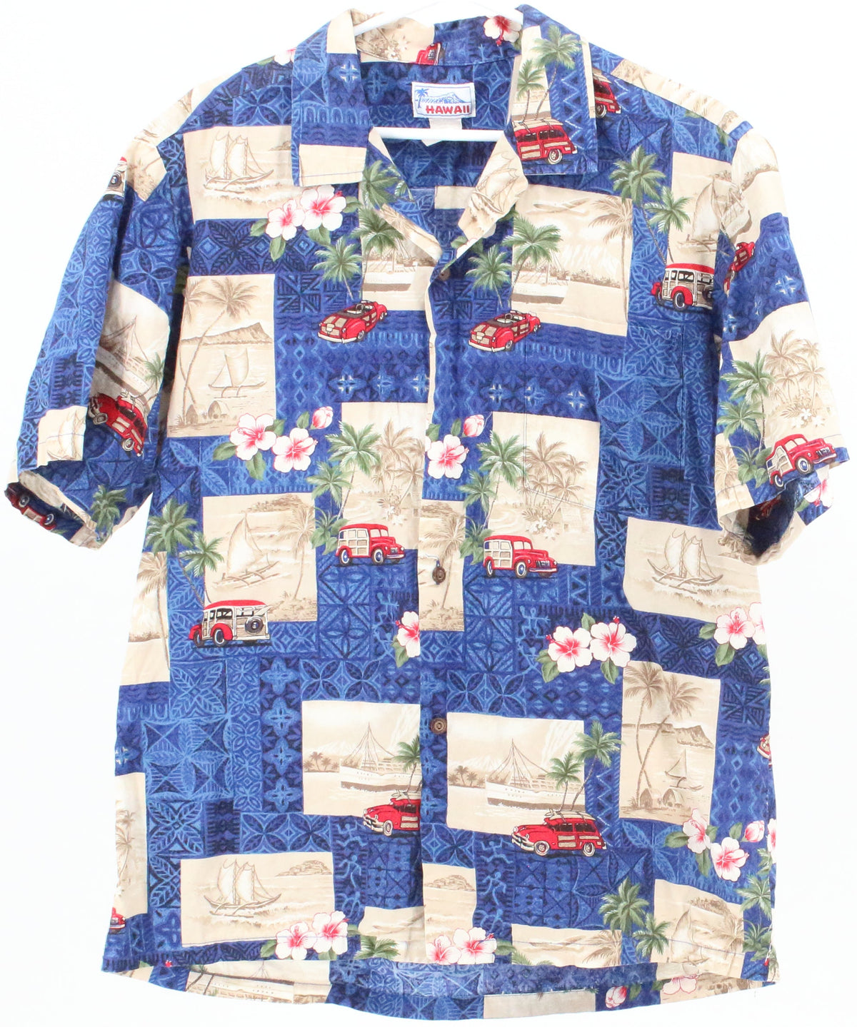 Hawaii Blue and Beige Print Short Sleeve Shirt