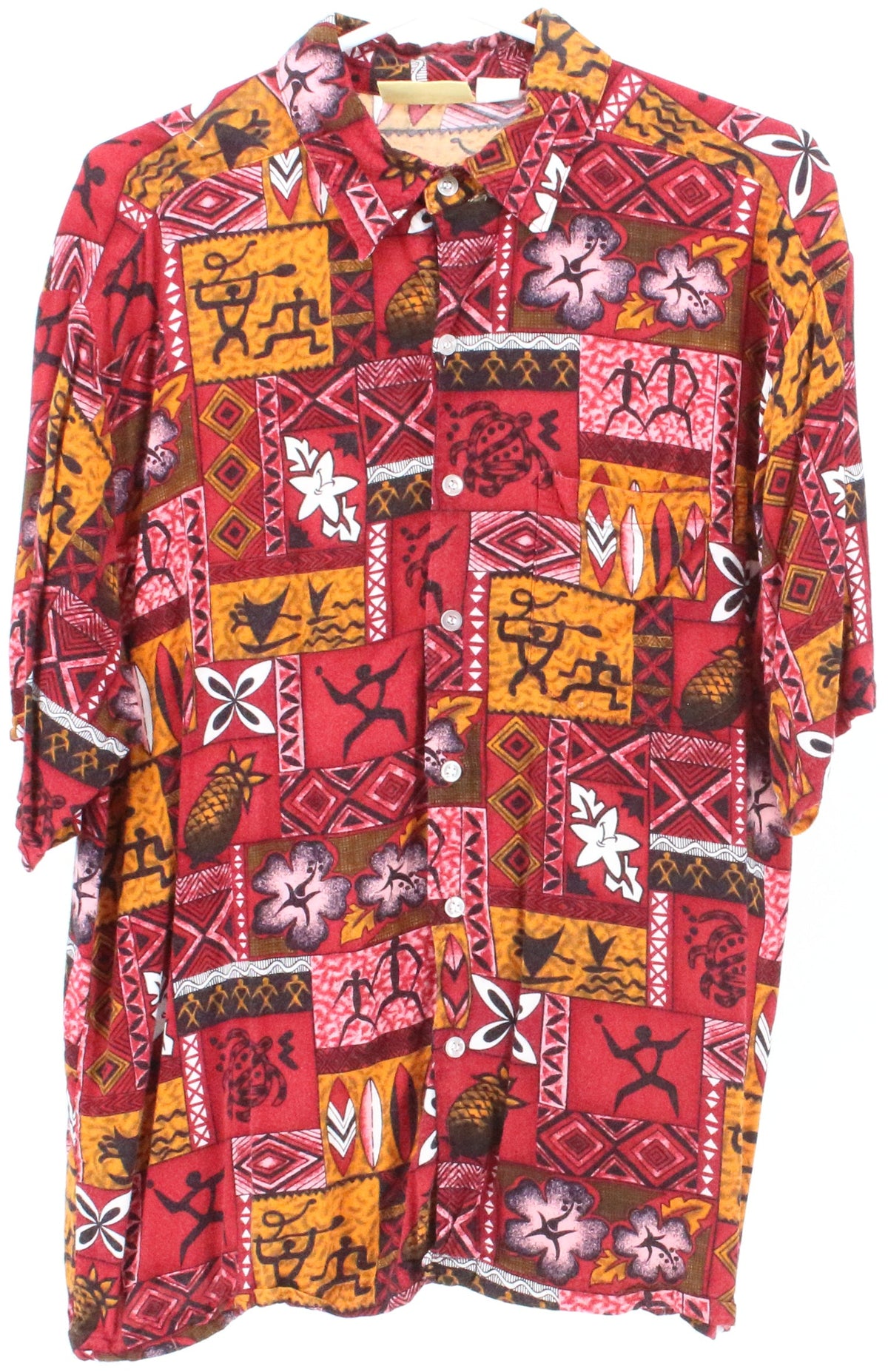 Paradise Gold Red and Ochre Print Short Sleeve Shirt