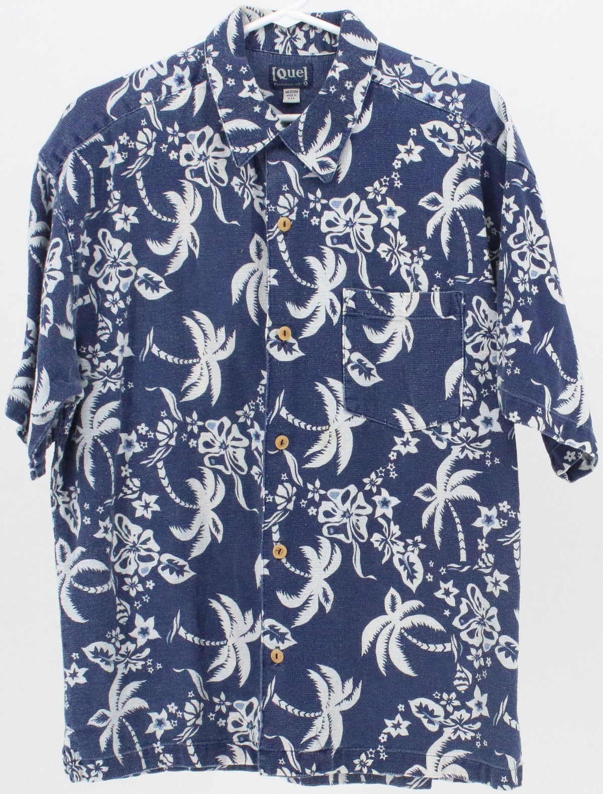 Que Dark Blue and White Flower Print Short Sleeve Shirt