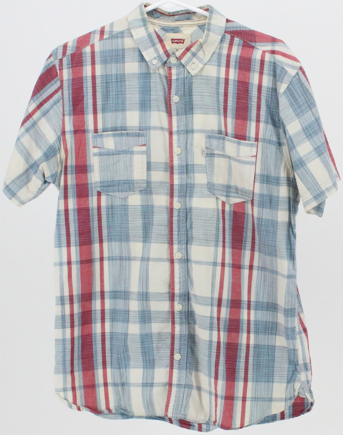 Levis Blue Off White and Red Plaid Short Sleeve Shirt