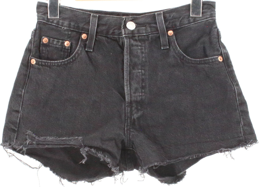 Levis 501 Black Wash Distressed Mini Shorts