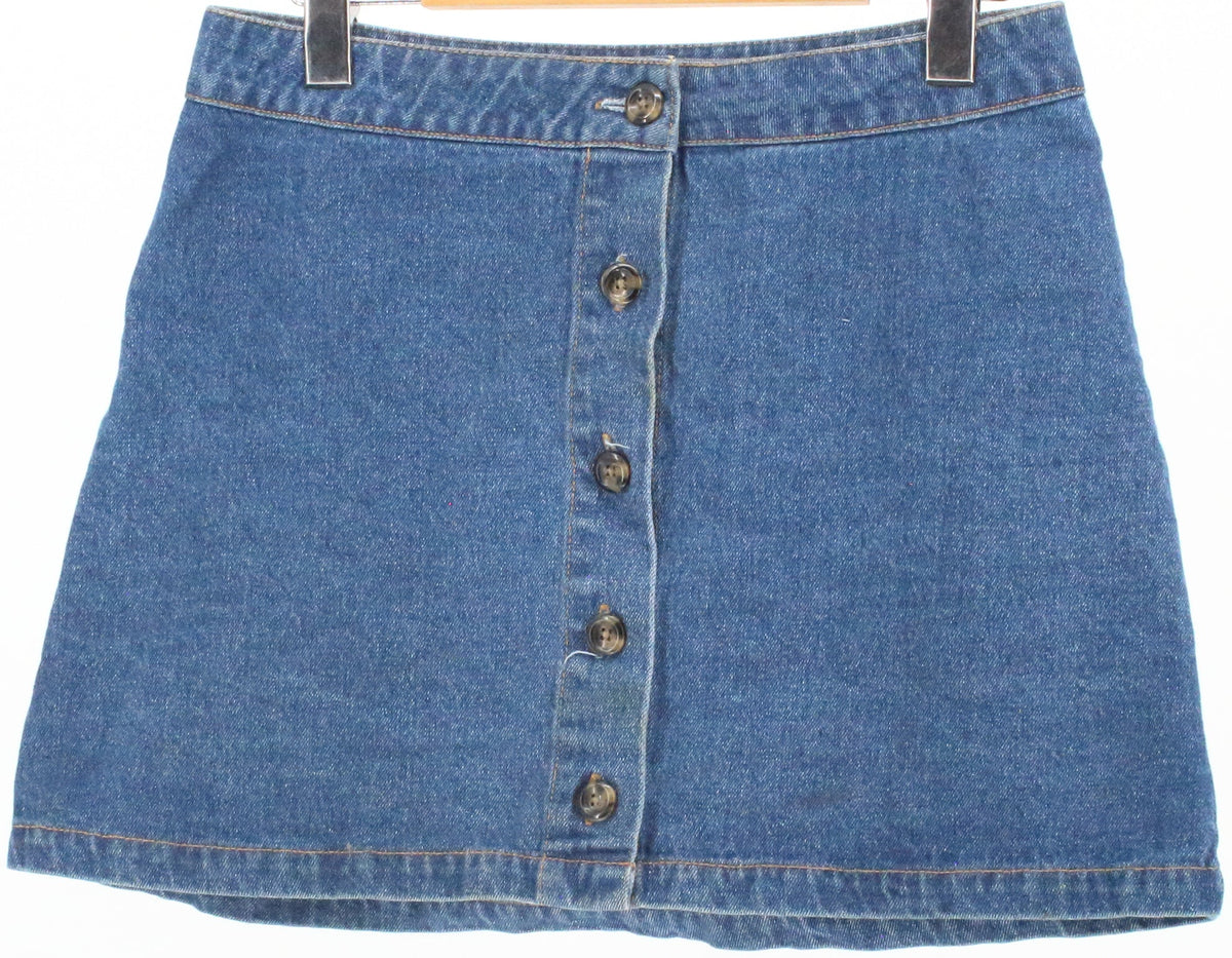 Forever 21 Dark Blue Wash Front Buttons Mini Denim Skirt