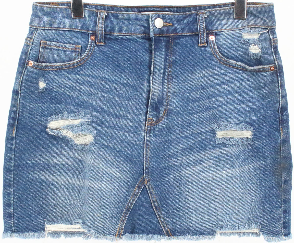 Tinseltown Dark Blue Wash Distressed Denim Skirt