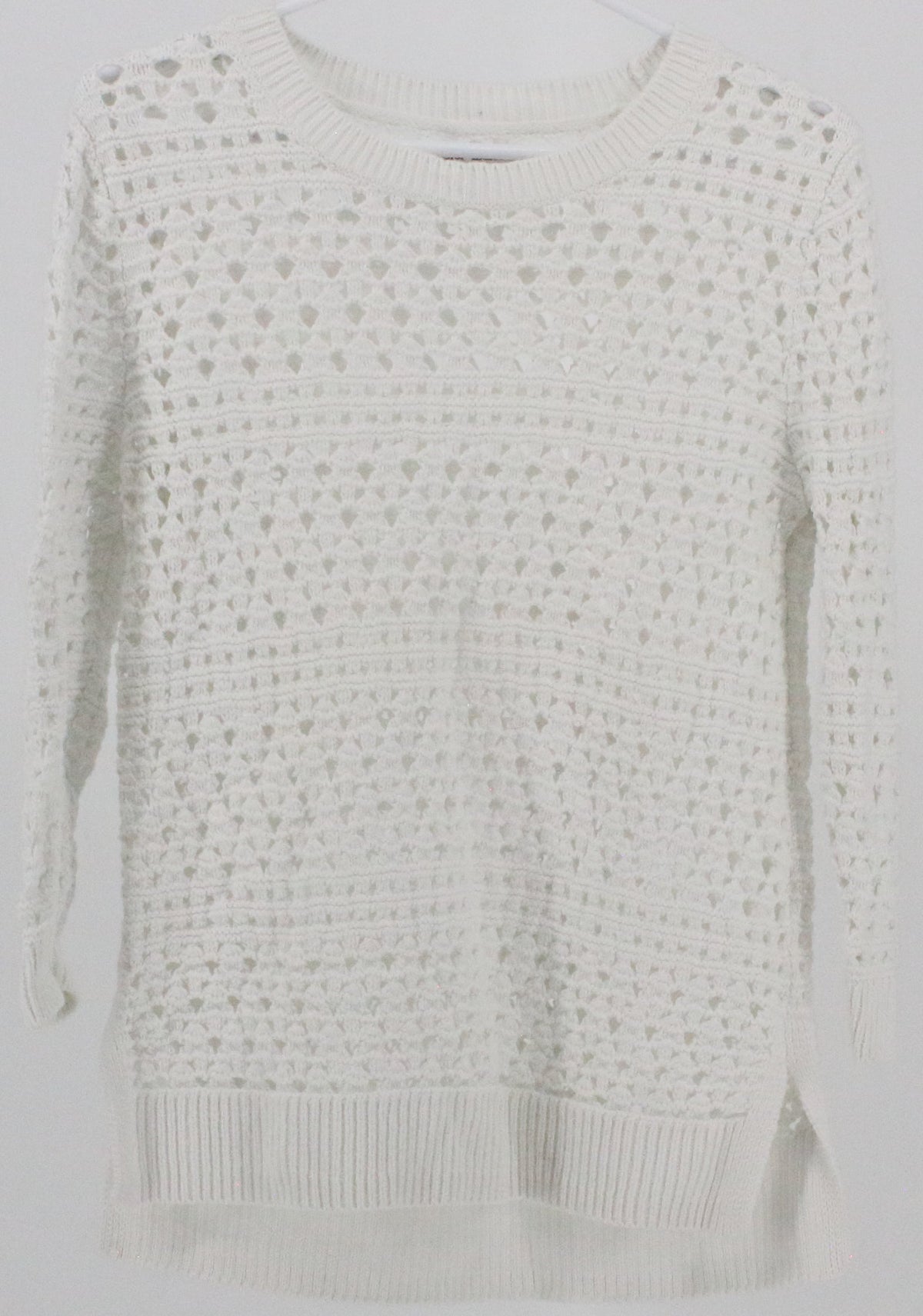 Croft & Barrow White Long Sleeve Side Slits Crochet Top