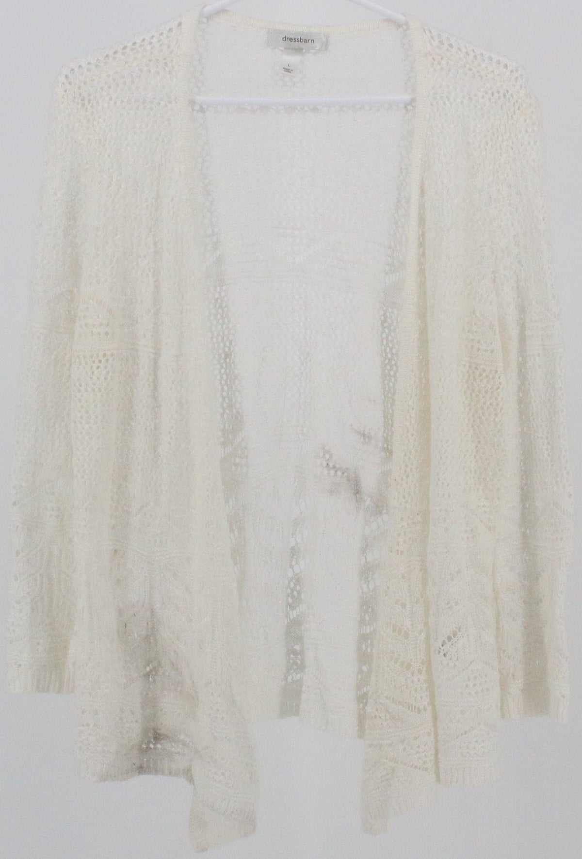 Dressbarn Off White Open Front Long Sleeve Crochet Top