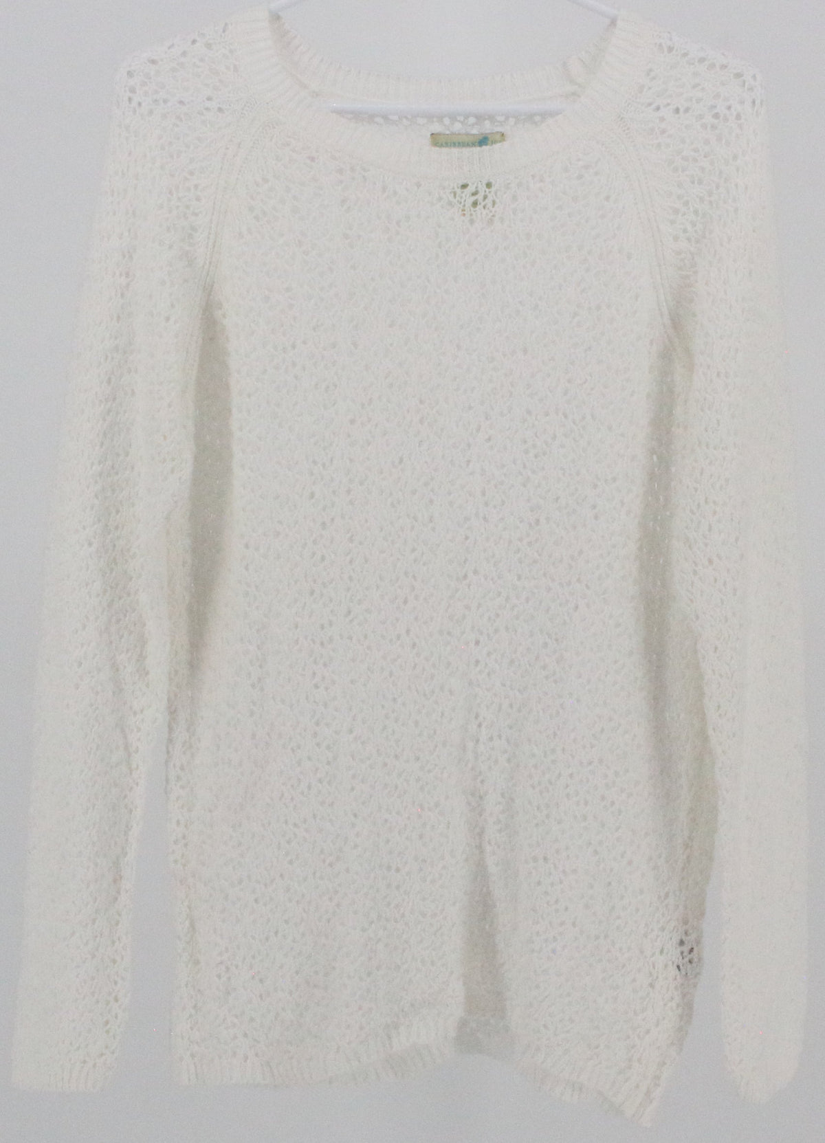 Caribbean Joe White Long Sleeve Crochet Top