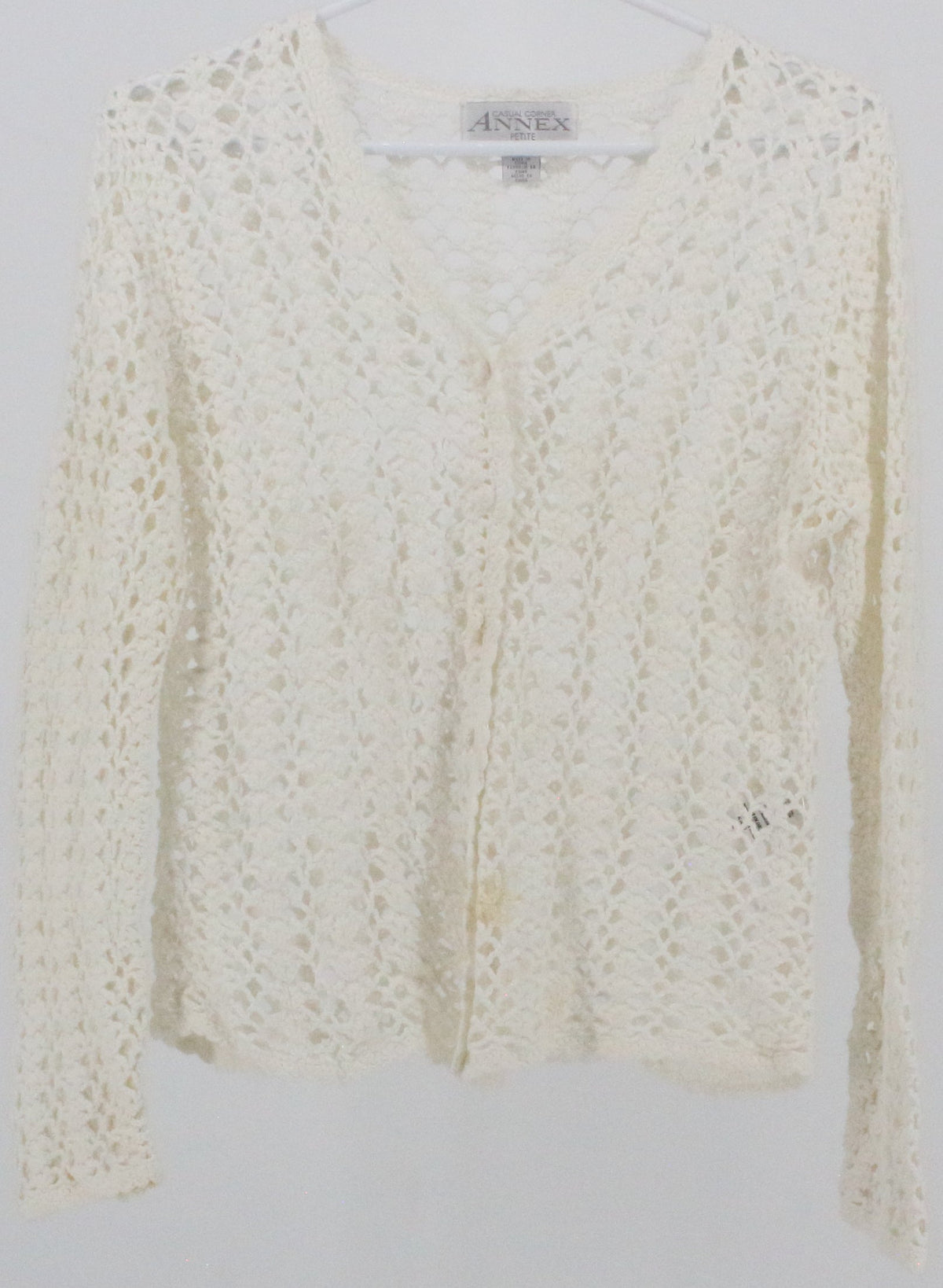 Casual Corner Annex Petite Off White Crochet Cardigan