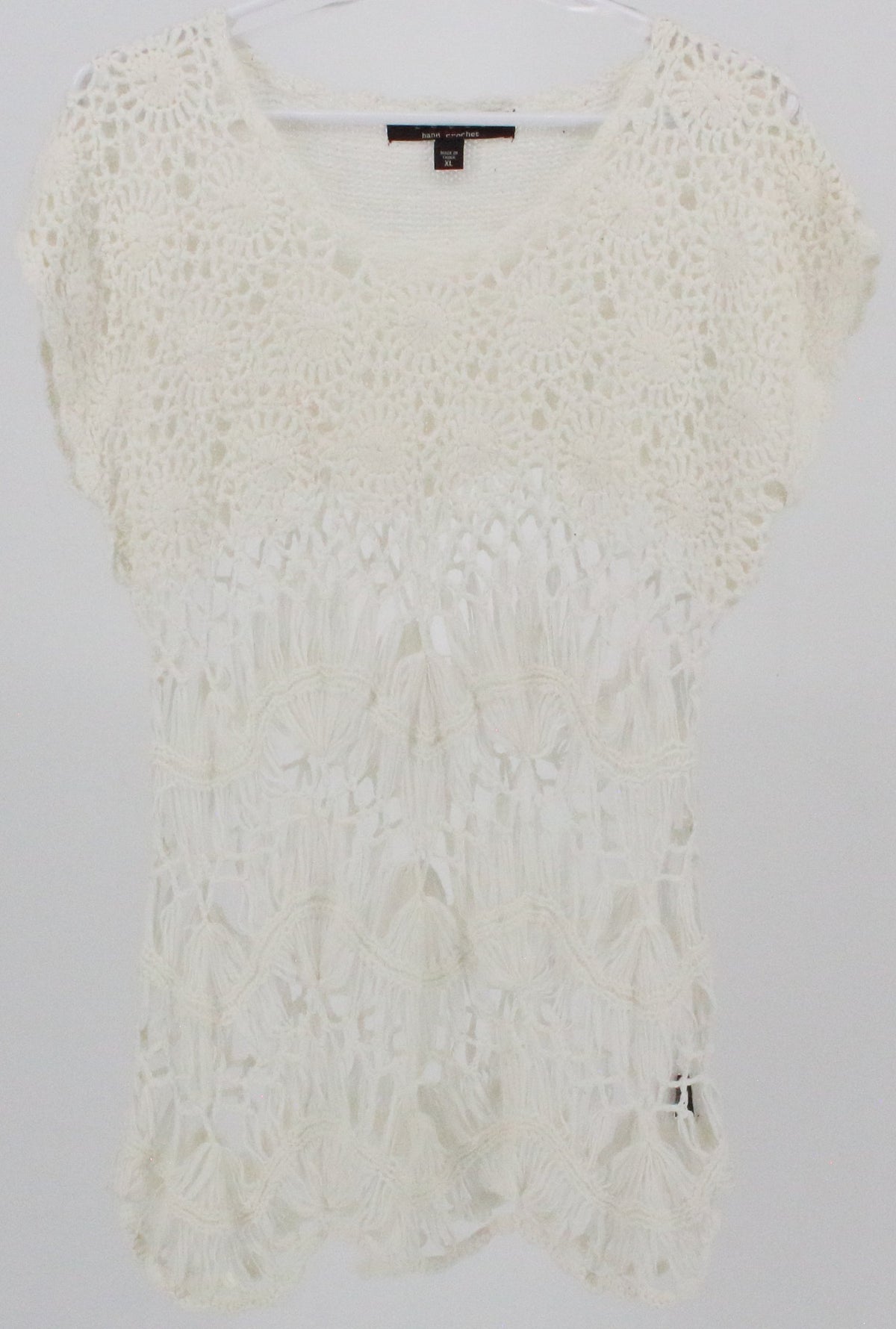 Fever Off White Short Sleeve Crochet Top