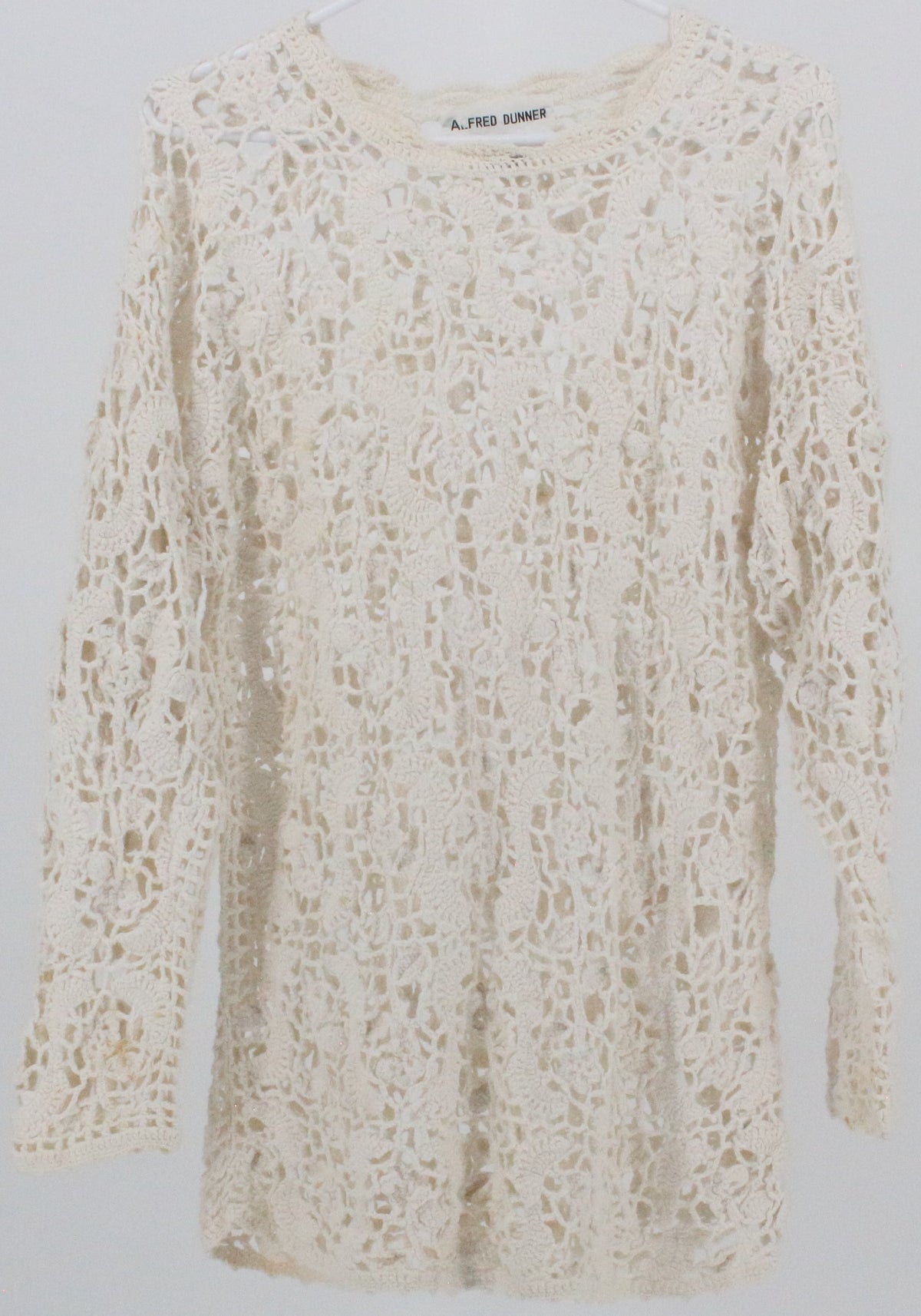 Alfred Dunner Off White Long Sleeve Crochet Top