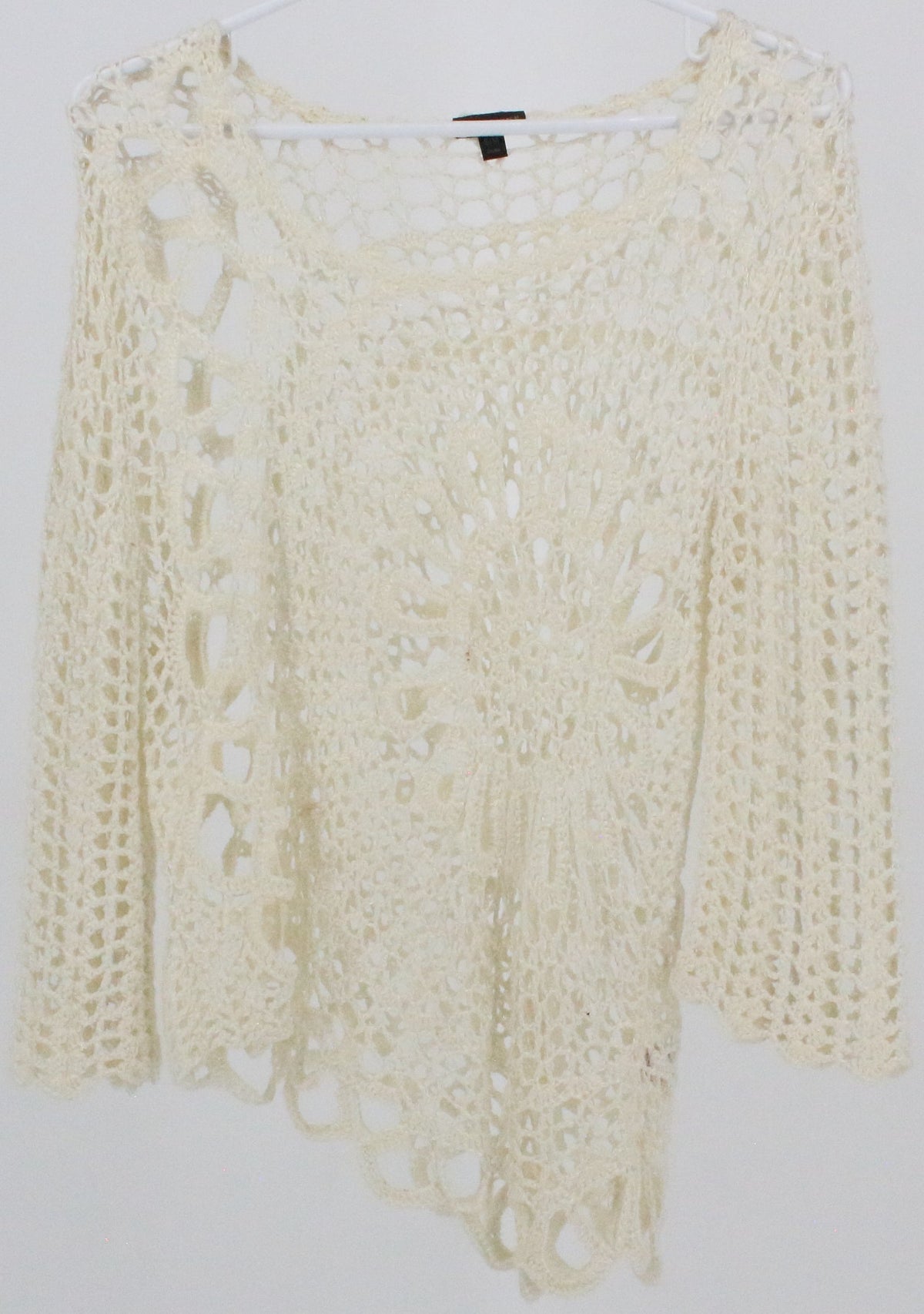 Coco + Carmen Off White Long Sleeve Assymetric Crochet Top