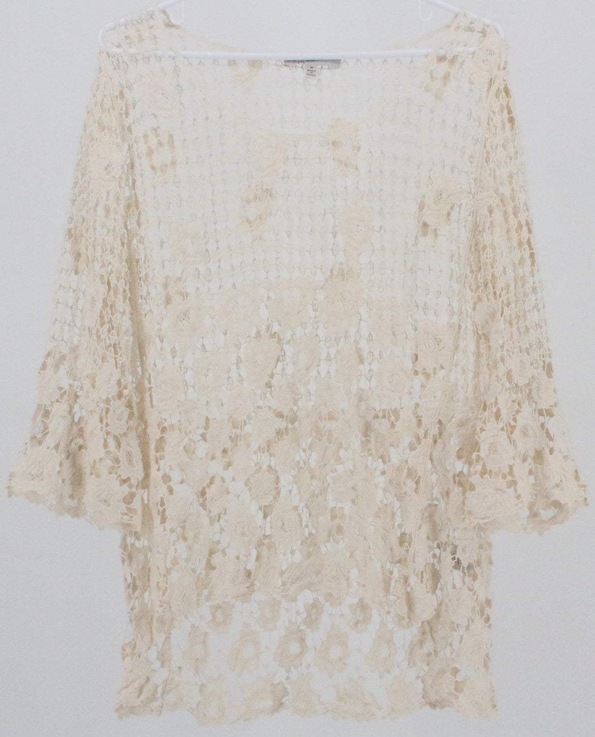 Fever Off White Long Sleeve Crochet Top