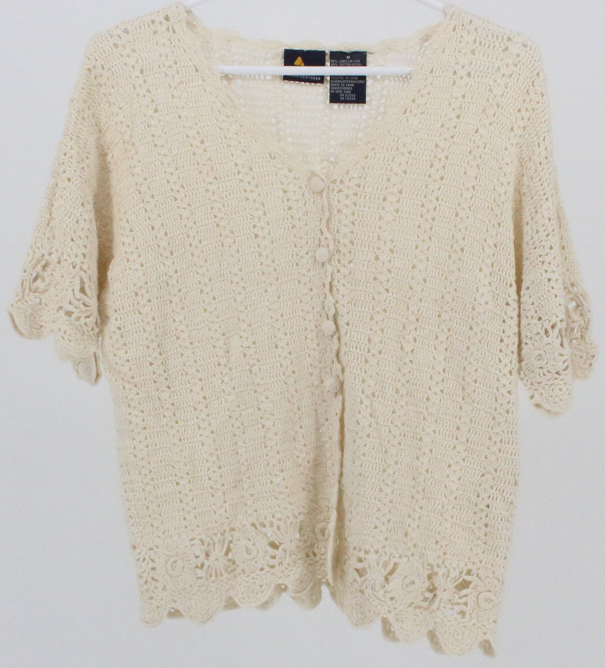 Liz Sport Off White Short Sleeve Crochet Cardigan