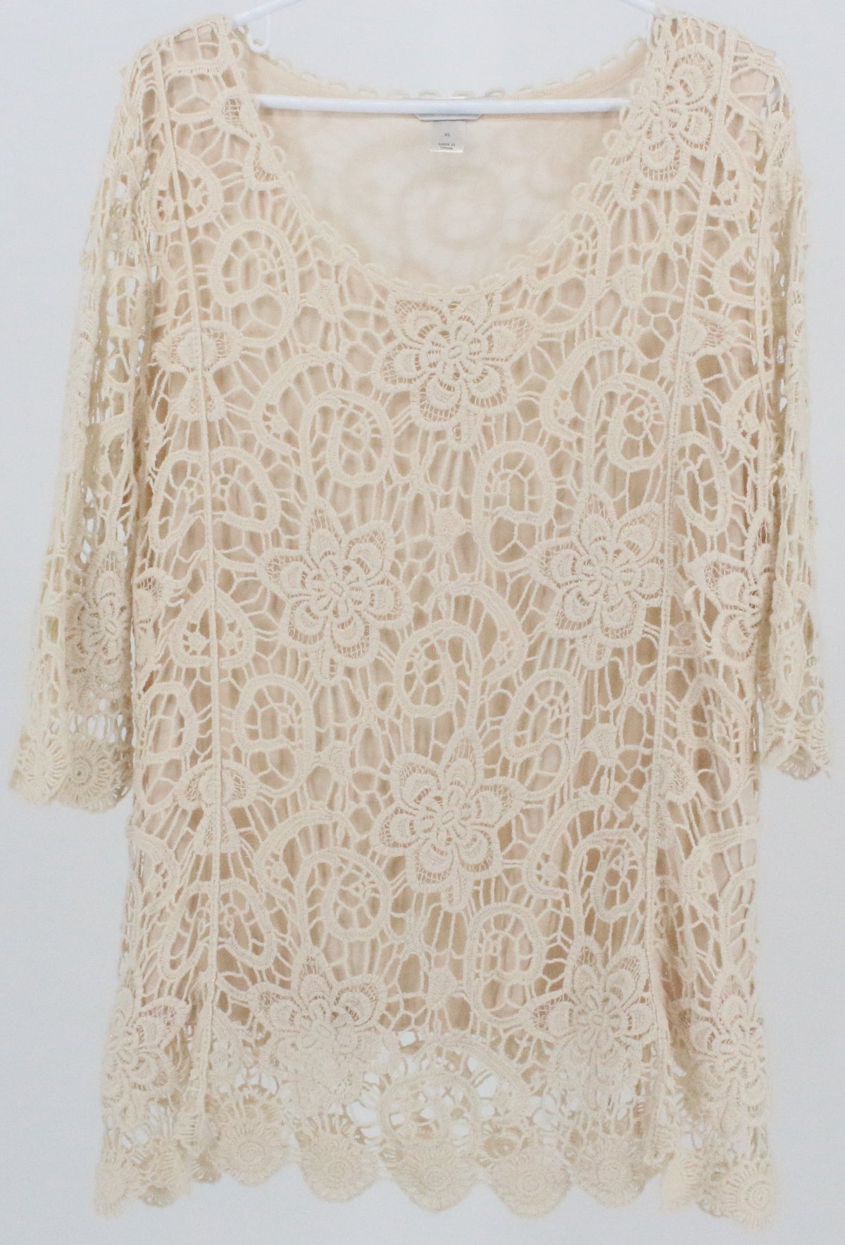 Christopher & Banks Light Beige Long Sleeve Crochet Top