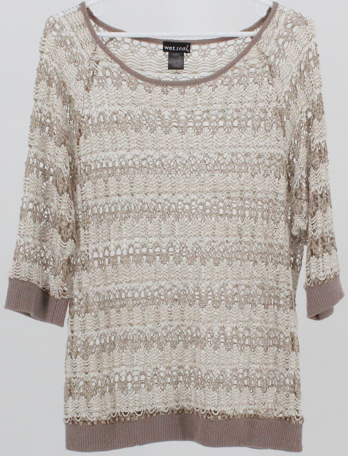Wet Seal Off White and Light Brown Crochet Top