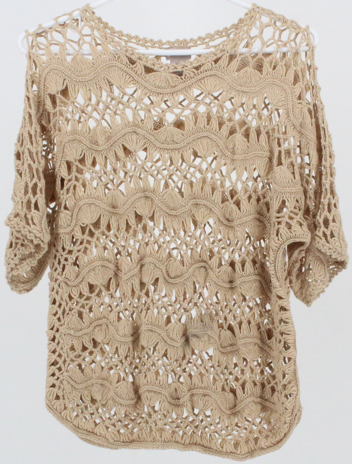 Chico's Beige Short Sleeve Crochet Top