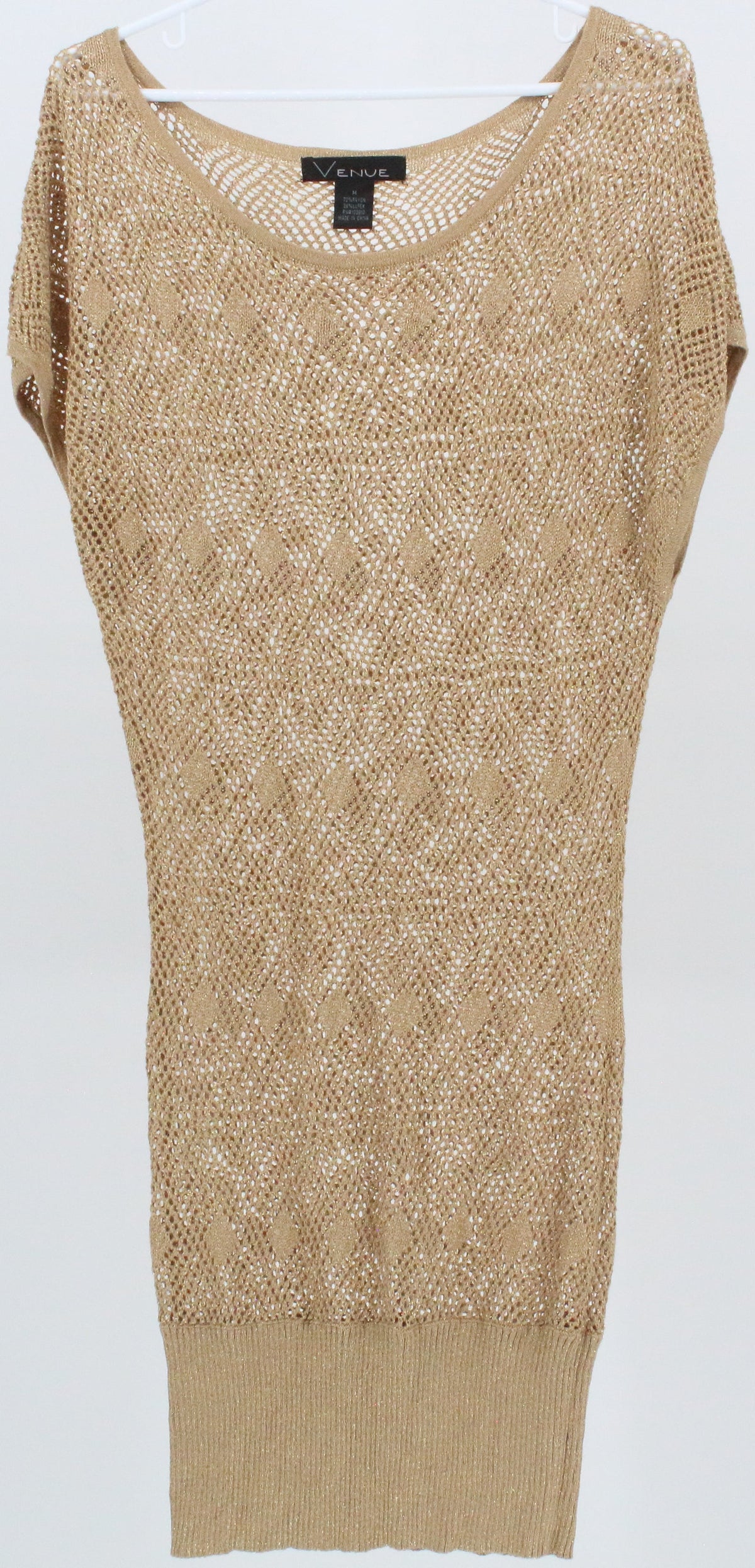 Venue Beige With Gold Lurex Crochet Dress
