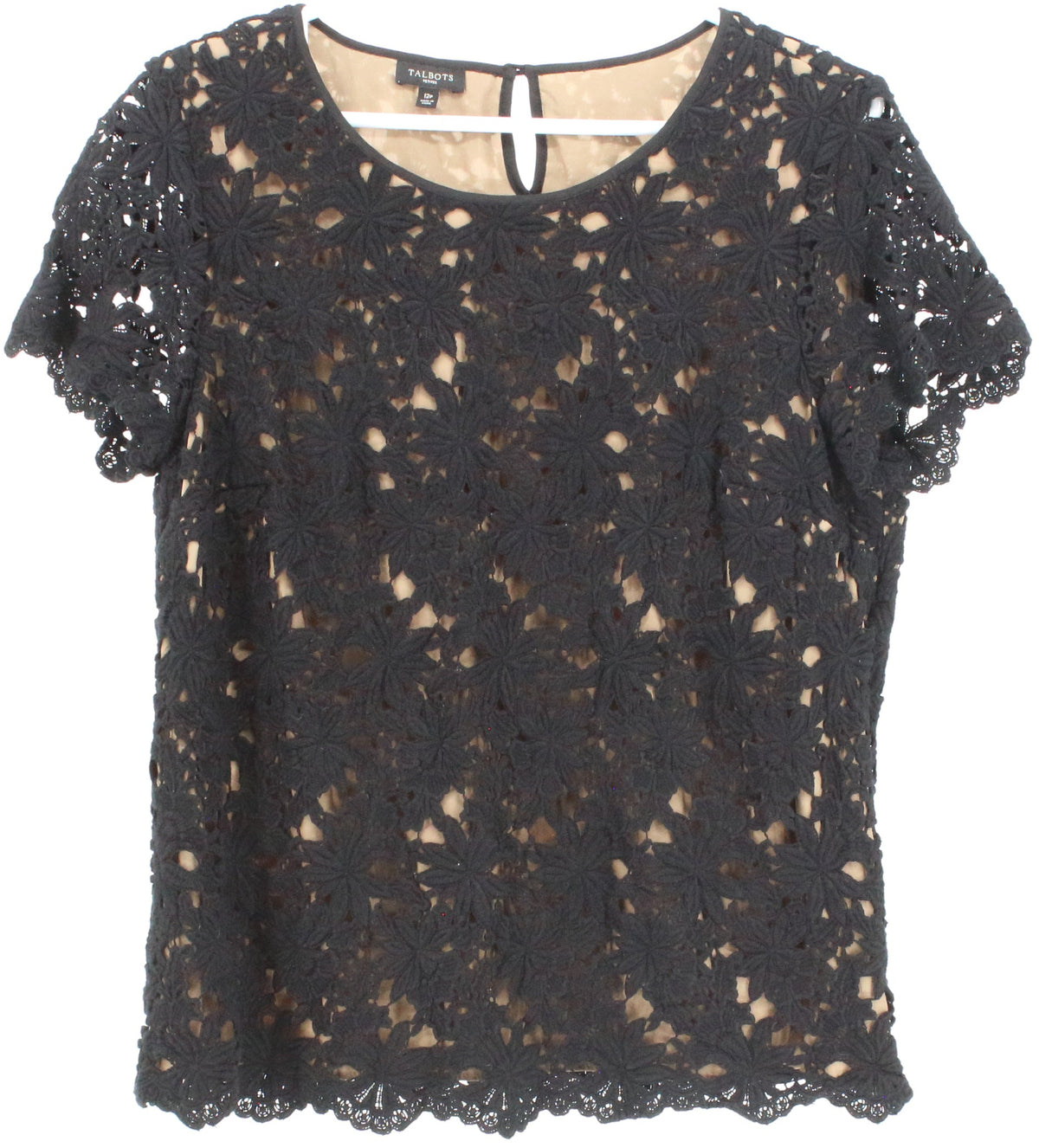 Talbots Petites Black Guipure Top