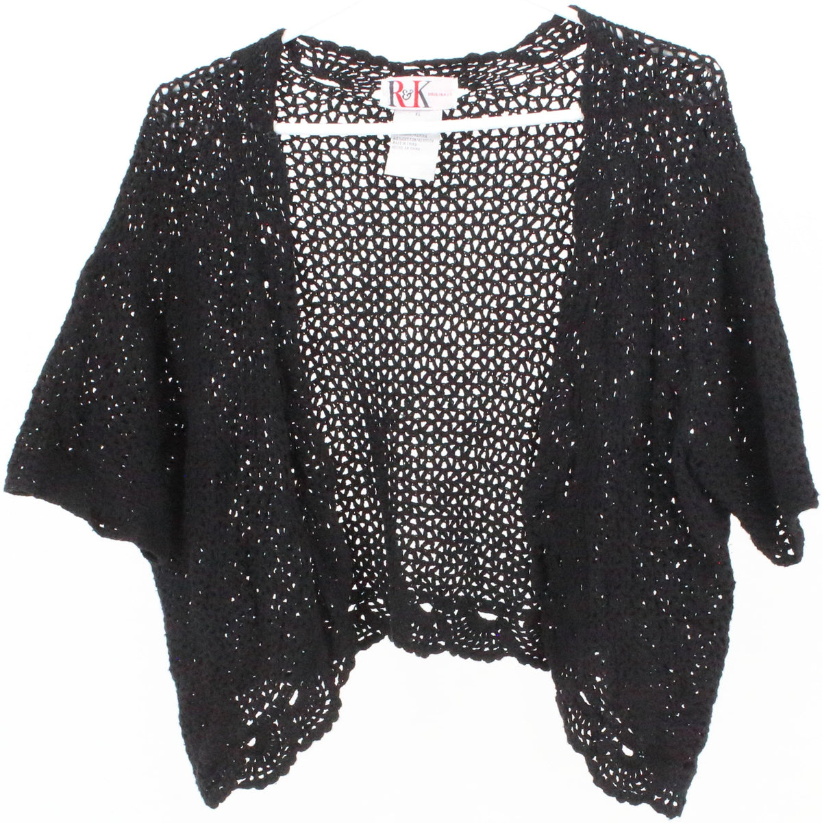 R&K Originals Black Open Front Crochet Cropped Top