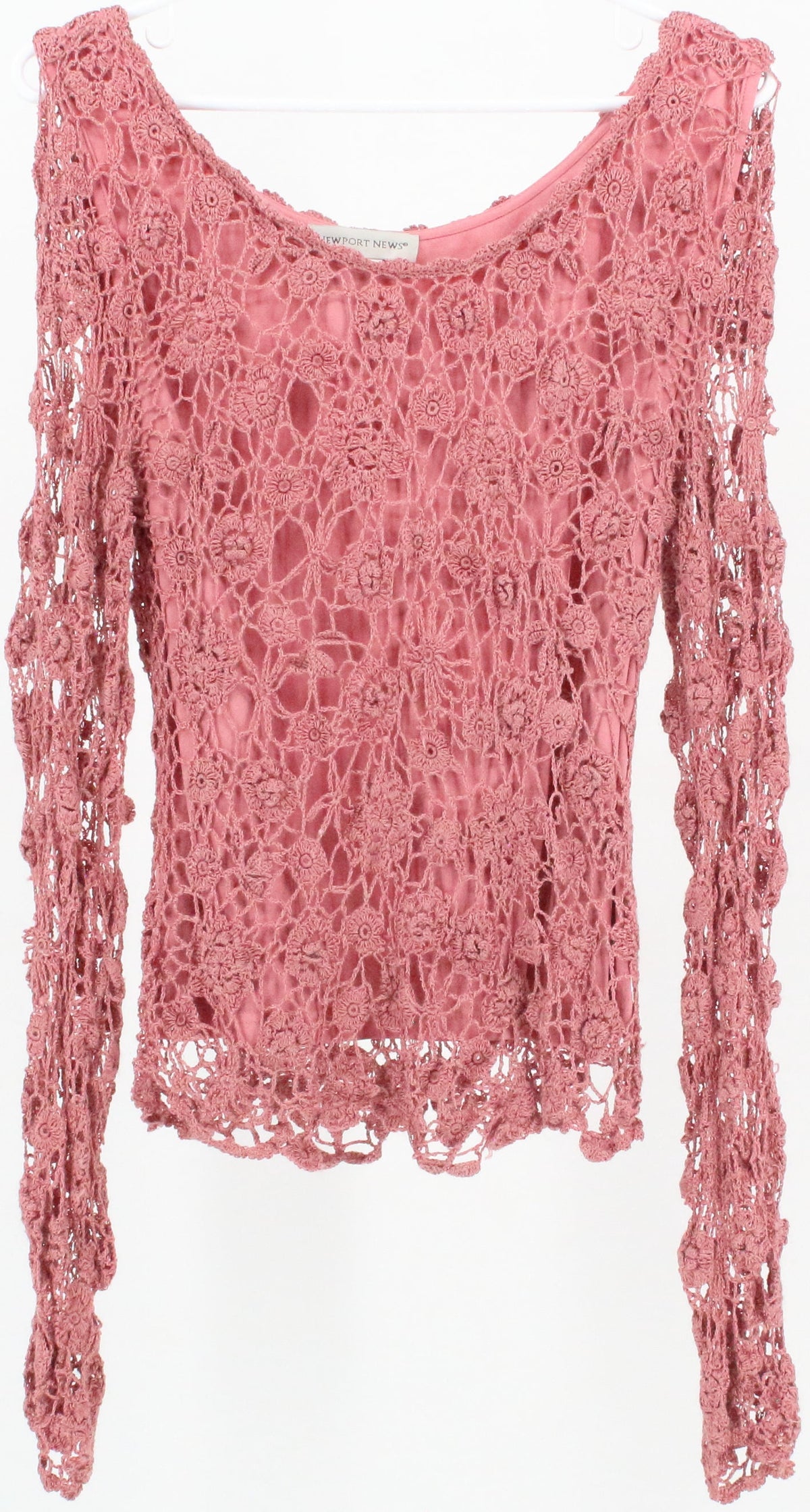 Newport News Pink Long Sleeve Crochet Top