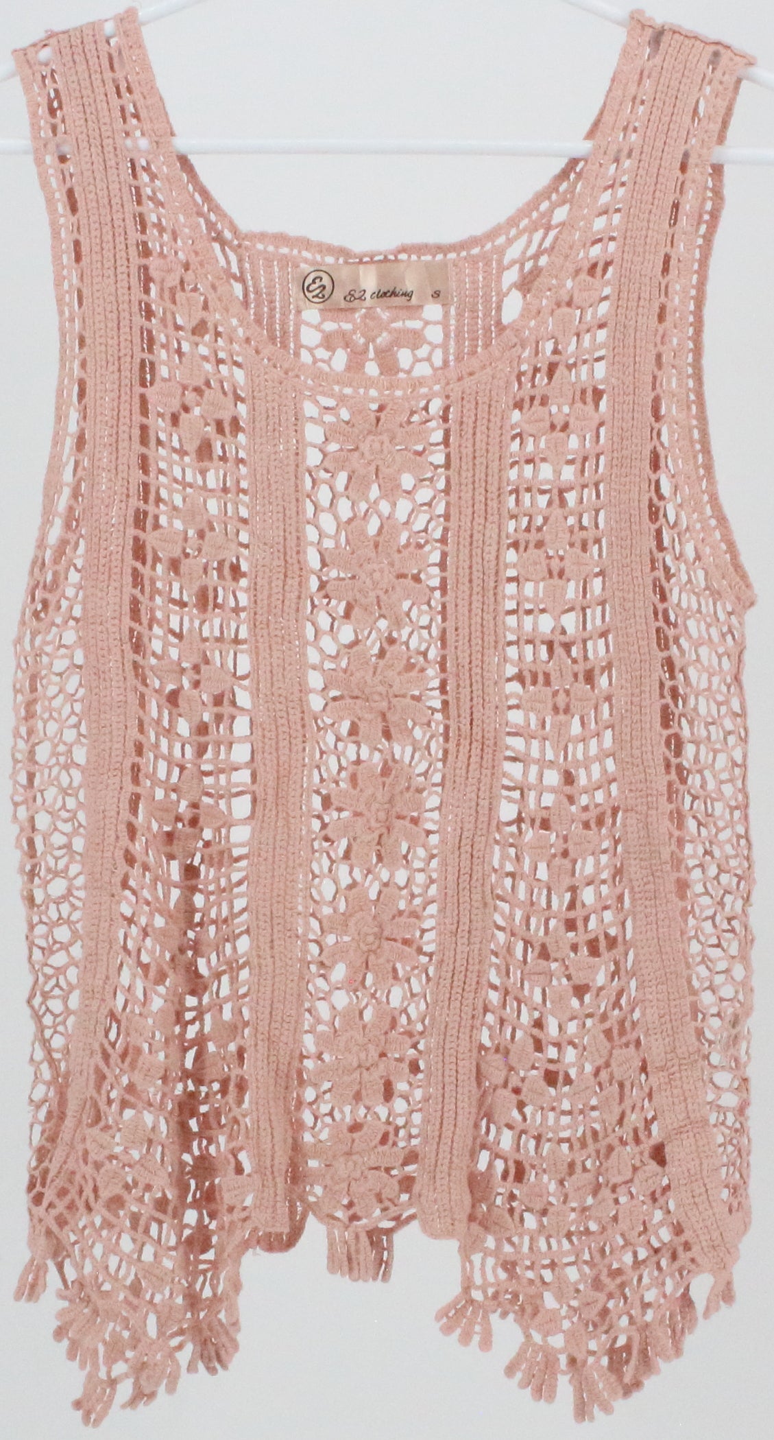 E2 Clothing Light Pink Crochet Tank Top