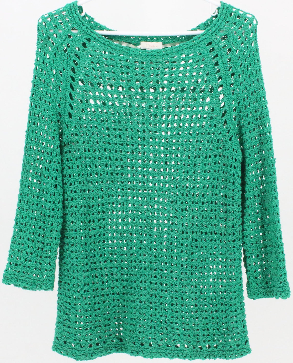 Chico's Green Crochet Long Sleeve Top