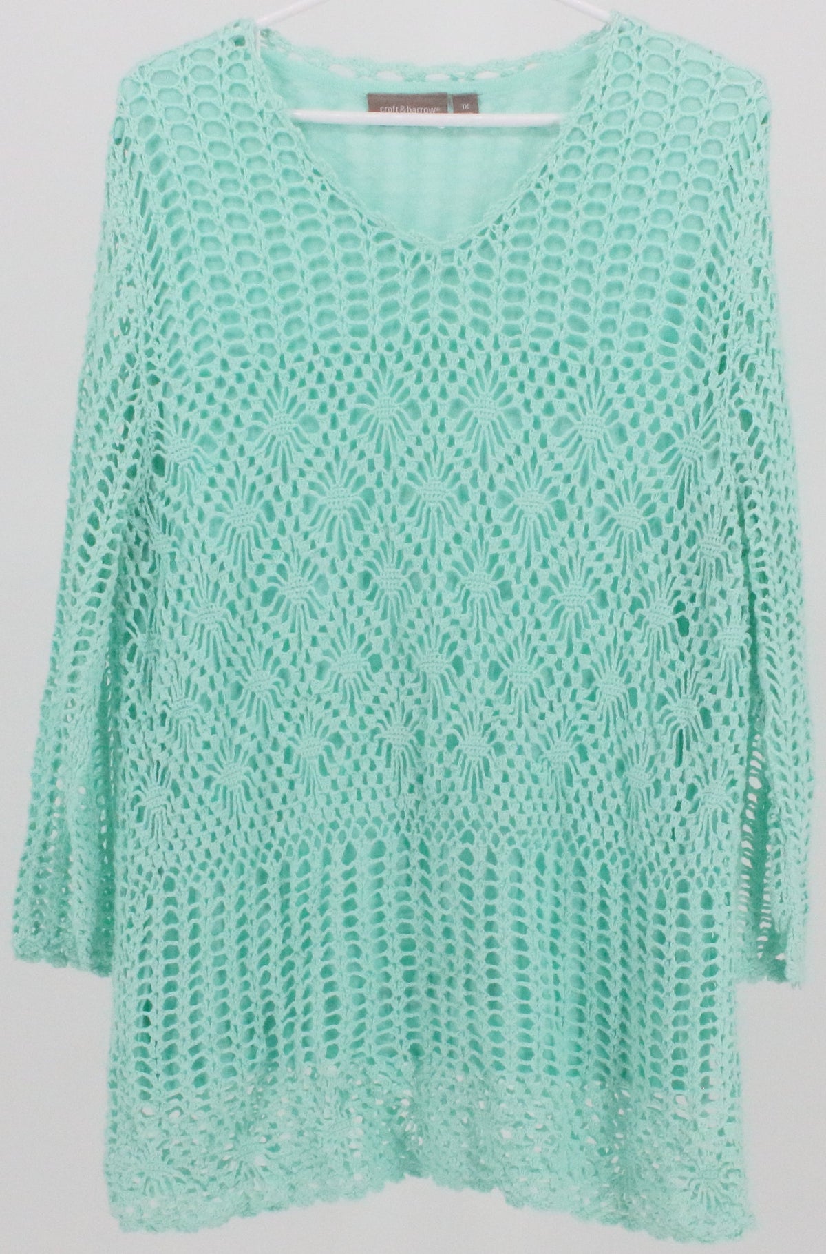 Croft & Barrow Aqua Green V Neck Crochet Top