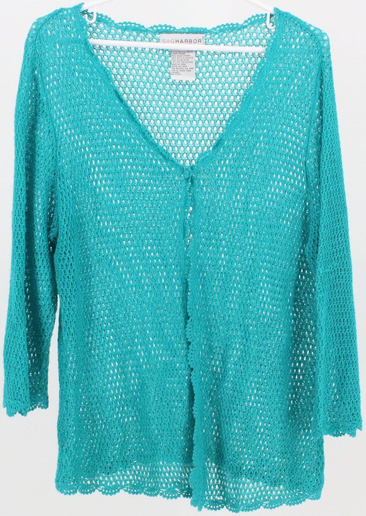 Sag Harbor Turquoise Crochet Cardigan