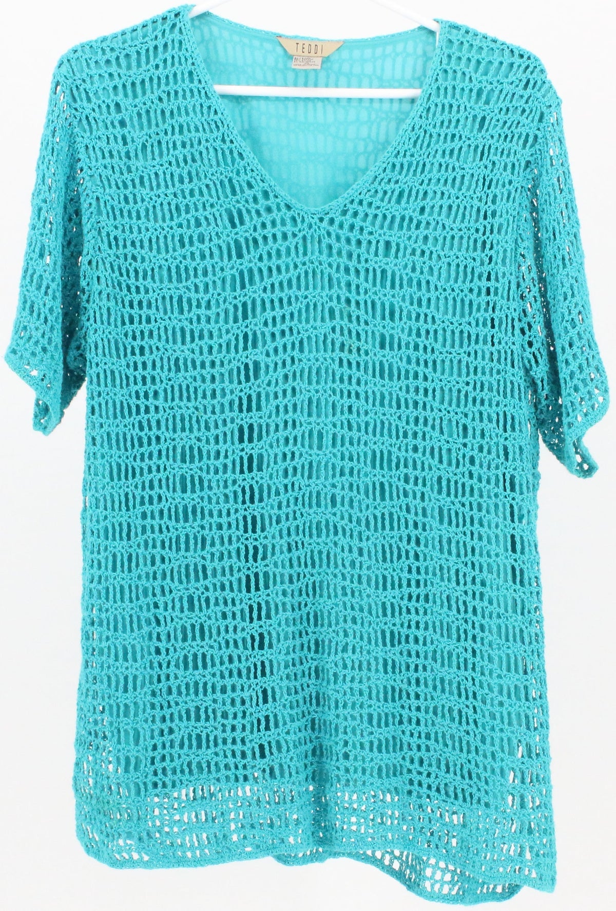 Teddi Turquoise V Neck Short Sleeve Crochet Top