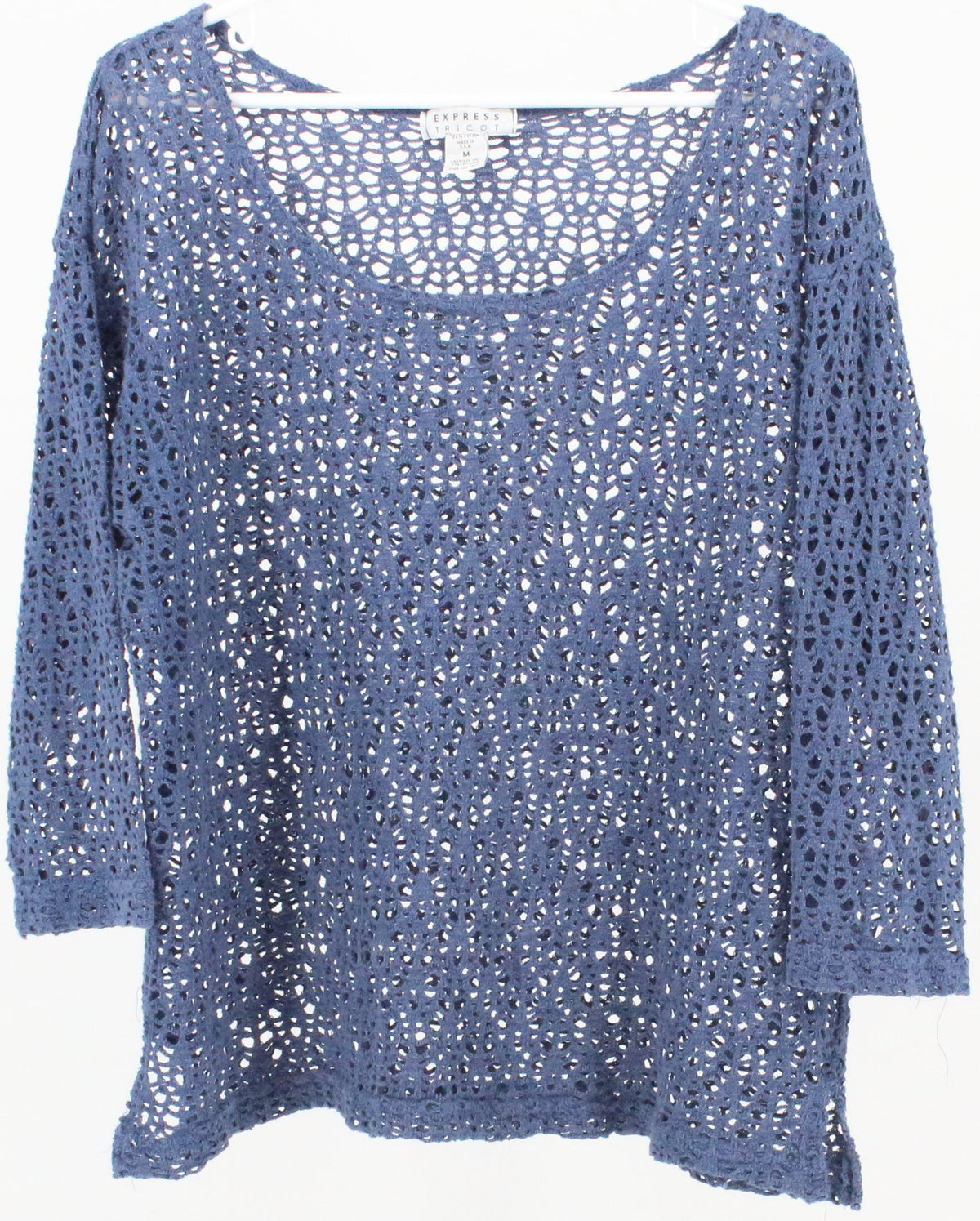 Express Tricot Blue Long Sleeve Crochet Top