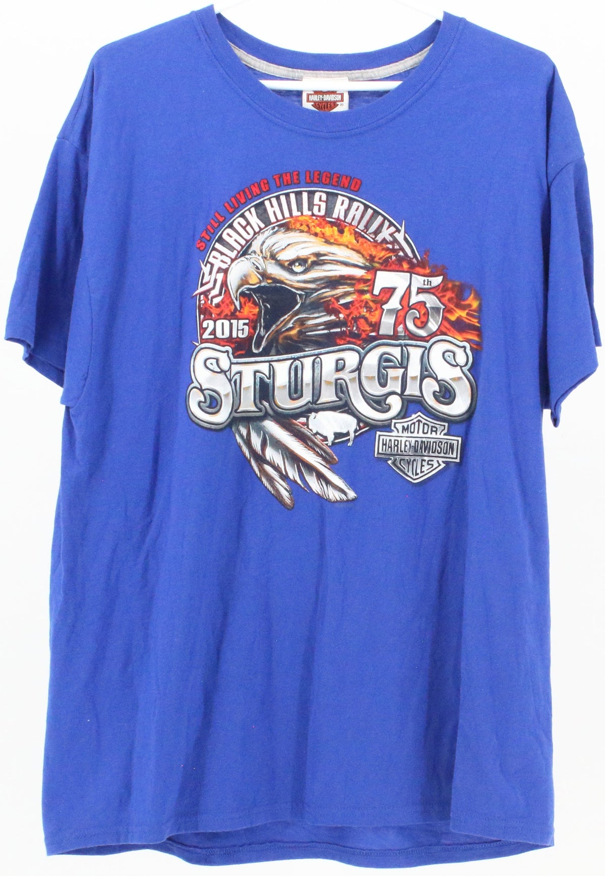 Harley Davidson Blue 75th Sturgis Front and Back Print T-Shirt