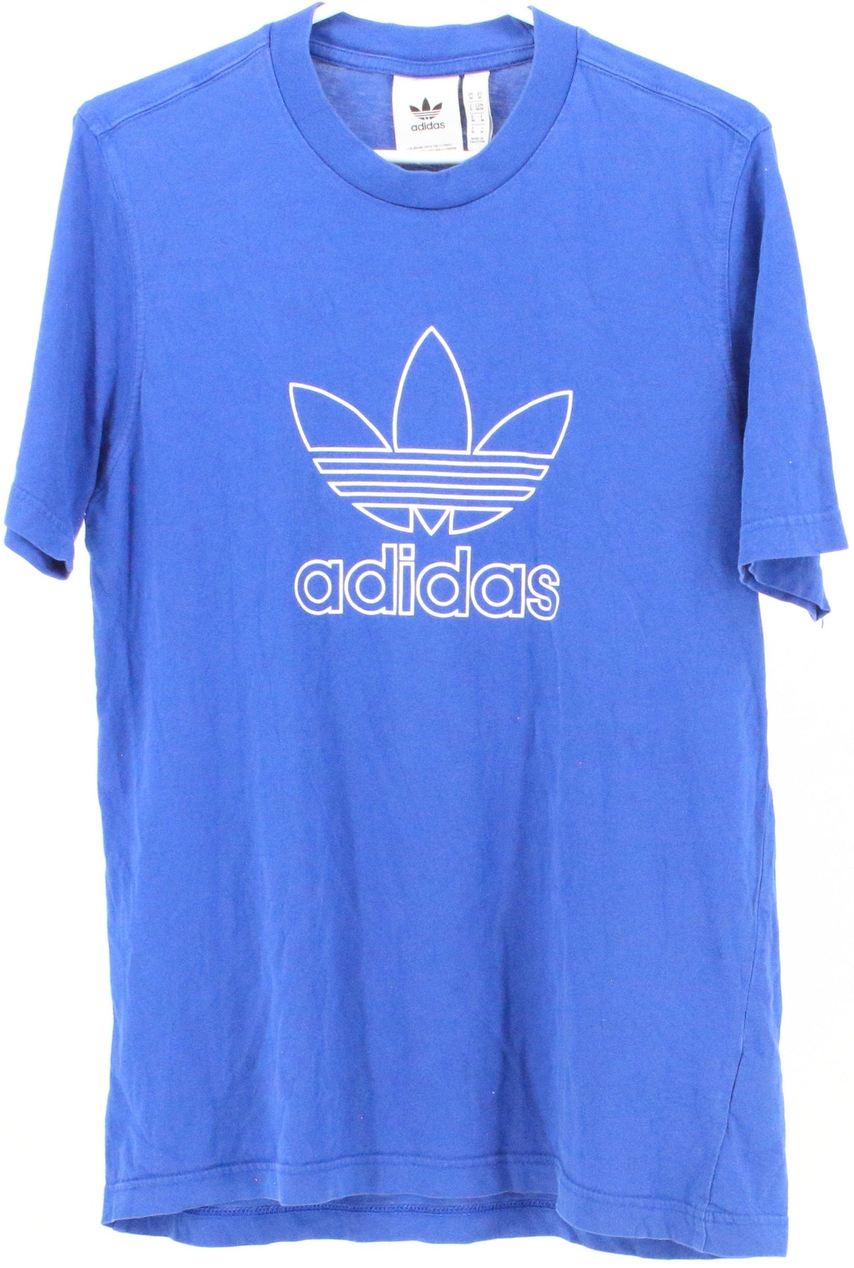Adidas Blue T-Shirt With White Front Silk Logo Print